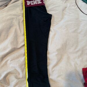 PINK Victoria's Secret Black Leggings with Burgundy Waistband